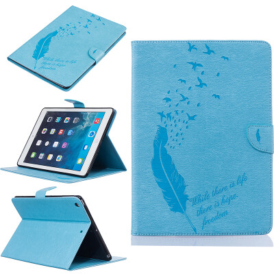 

Light blue feathers Style Embossing Classic Flip Cover with Stand Function and Credit Card Slot for iPad Air/5