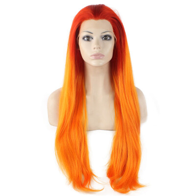 

Long Straight Two Tone Orange Lace Front Ombre Cosplay Party Wig