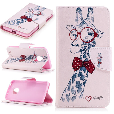 

Giraffe Design PU Leather Flip Cover Wallet Card Holder Case for Motorola Moto G5