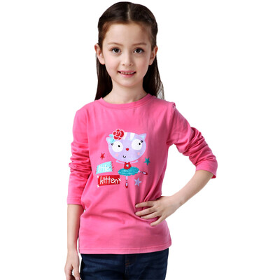 

Xin Song girl ballet kitten long - sleeved printing T - shirt deep powder C008A 90