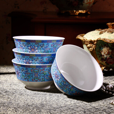 

【Jingdong Supermarket】 loose 6 inch noodle bowl 4 loaded big bowl set high anti-hot Chinese tableware palace blue