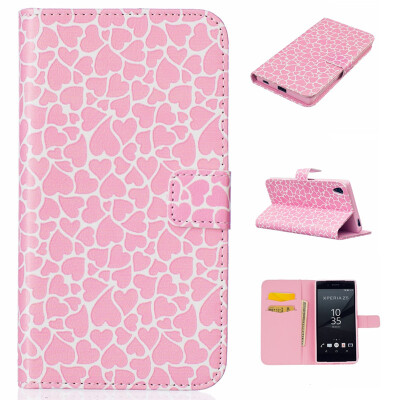 

Lovely Heart Design PU Leather Flip Cover Wallet Card Holder Case for SONY Xperia Z5