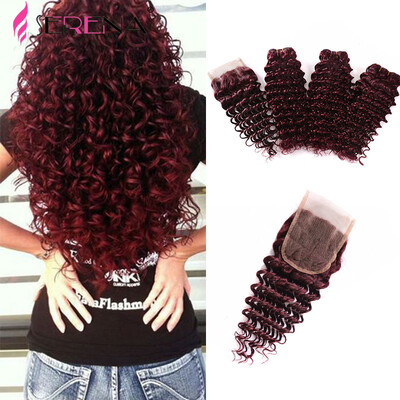 

Deep Curly With Closure Hot Rosa Burgundy Mongolian Loose Deep Wave 99j Loose Wave Hair 3 Bundles 7A Human Hair Extensions