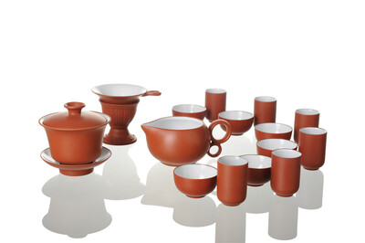 

Yixing Clay Glazed Red Zisha Tea Set * 16 Pcs
