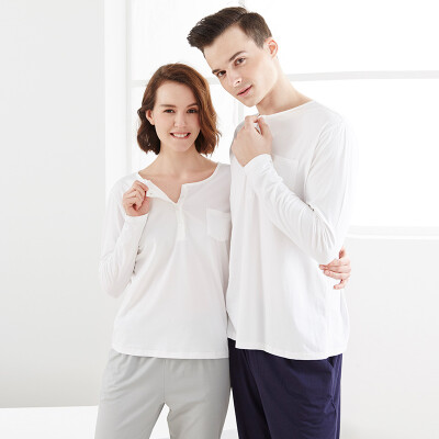 

Small nurse pajamas home service men&women Modal cotton couple pajamas home service suit XAT028 comfortable breathable female - white light gray XL 175105