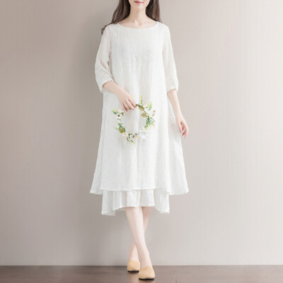 

CITYPLUS art dandelion printing dress small fresh fake two double skirt fairy skirt long paragraph floral skirt CWQZ172353 white l