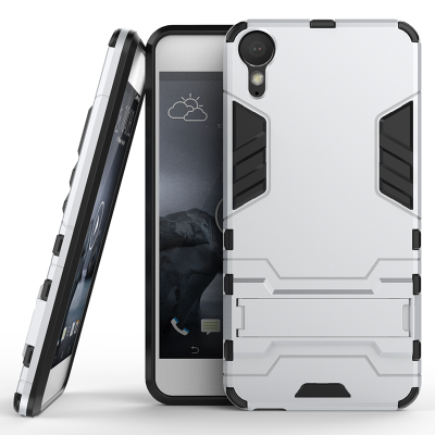 

Silver Slim Robot Armor Kickstand Shockproof Hard Rugged Rubber Back Case For HTC Desire 10