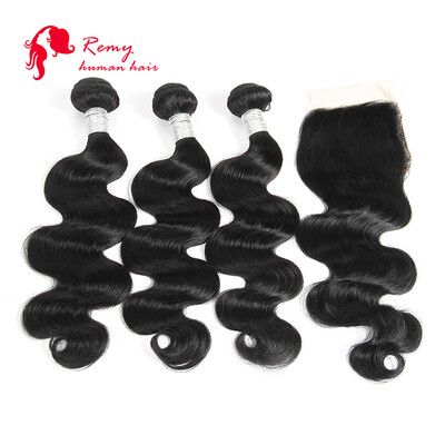 

Peruvian Virgin Hair With Closure 7A Peruvian Virgin Hair Weave 3Pcs Body Wave Nature Color Hair With Closure