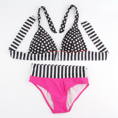 

High Waisted Retro Fringe Vintage Bikini Swimsuit Bathing Swim Polka Dots Dot