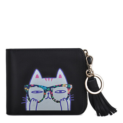 

Thousands of cents QIANBH short wallet women new cartoon printing leather wallet zipper zero purse 06 1594-3 black