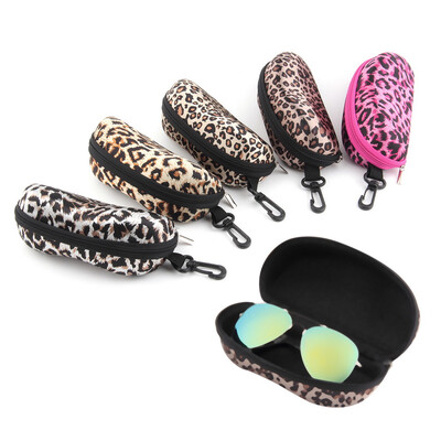 

Portable Leopard Zipper Eye Glasses Sunglasses Shell Hard Case Protector Box