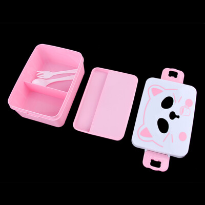 

Cat Face Пластиковые салат Дети Студенты Lunch Box для хранения продуктов с вилкой Ложка