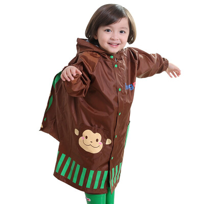 

Hugmii children raincoat breathable windproof student poncho boy girl with book bag monkey S