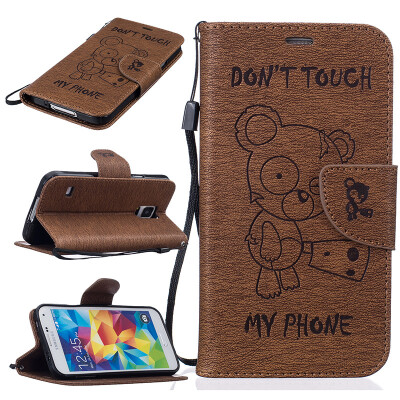 

coffee Bear Style Embossing Classic Flip Cover with Stand Function and Credit Card Slot for SAMSUNG Galaxy S5