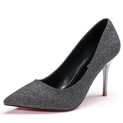 

Ruhe RUXI side empty single shoes female pointed fine high heels sequins Geliite diamond Korean women's shoes silver 39