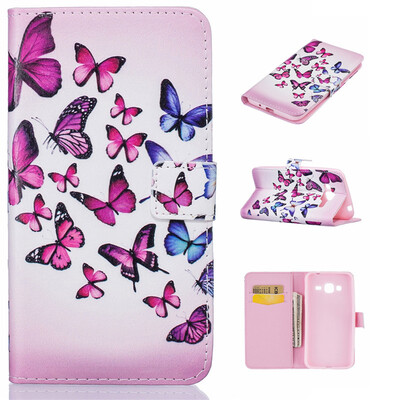 

Pink&blue butterfly Design PU Leather Flip Cover Wallet Card Holder Case for SAMSUNG GALAXY J3 J310