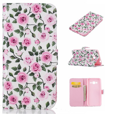 

Green leaf and flower Design PU Leather Flip Cover Wallet Card Holder Case for Samsung Galaxy J3 SM-J310