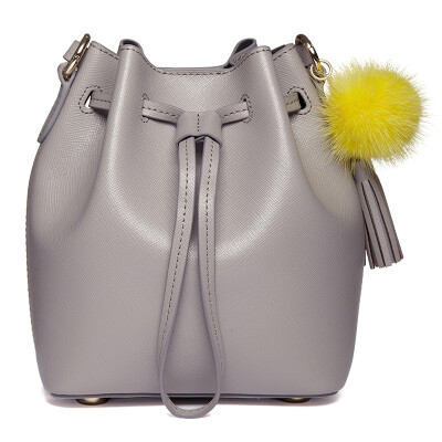 

Cassley (cassile) wild fashion leather shoulder bag mini bag female hair ball buckets package T161012410T9 elephant gray