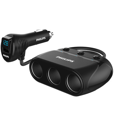 

PHILIPS car charger cigarette lighter one drag three DLP2019 voltage detection independent switch black