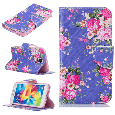 

Purple flowers Design PU Leather Flip Cover Wallet Card Holder Case for SAMSUNG GALAXY S5