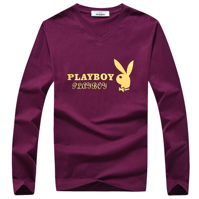 

Playboy T Shirt Men V Neck Print Long Sleeve Shirt