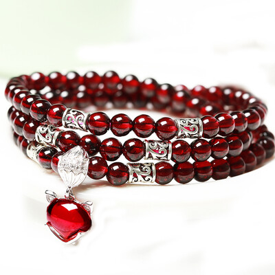 

Cynthia boutique gemstone bracelet crystal jewelry 925 silver fox hand string wine red female three laps