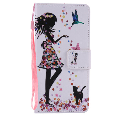 

Girl and Cat Design PU Leather Flip Cover Wallet Card Holder Case for SONY XA