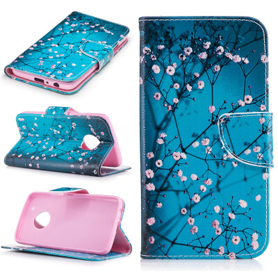 

Plum blossom Design PU Leather Flip Cover Wallet Card Holder Case for Motorola Moto G5 Plus