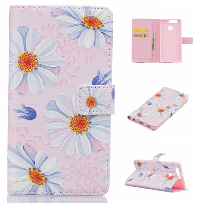 

Pink Flower Design PU Leather Flip Cover Wallet Card Holder Case for HUAWEI P9