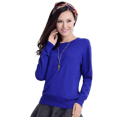 

MAZOE simple multi-color short paragraph round neck collar knitted bottom sweater M3028 sapphire blue