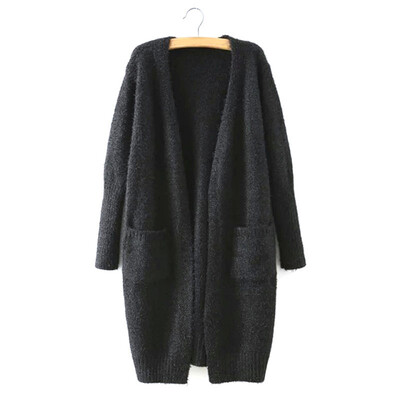 

MyMei Smart Womens Casual Long Sleeve Knitted Outwear Open-front Pocket Cardigan Coat