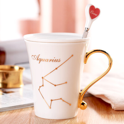 

Porcelain soul Korean porcelain couple cup with coffee cup with a spoon mug set twelve constellation Aries