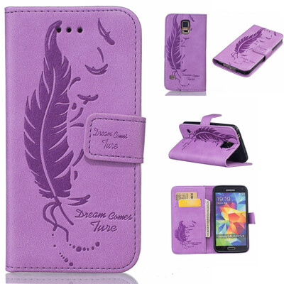 

Purple Plumes and birds Embossed PU Leather Wallet Case Classic Flip Cover with Stand Function and Credit Card Slot for SAMSUNG Ga