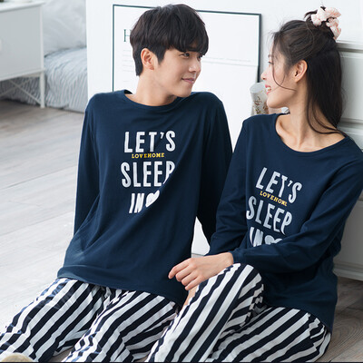 

Jingdong Supermarket 1000 line 2017 spring couple pajamas casual Korean long-sleeved trousers cotton home service uniforms suit Q563143 Baolan - male  code