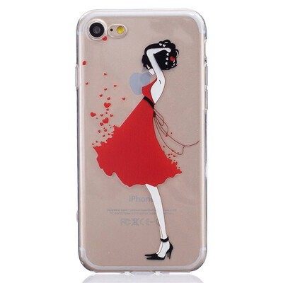 

Red Dress girl Pattern Soft Thin TPU Rubber Silicone Gel Case Cover for IPHON 7