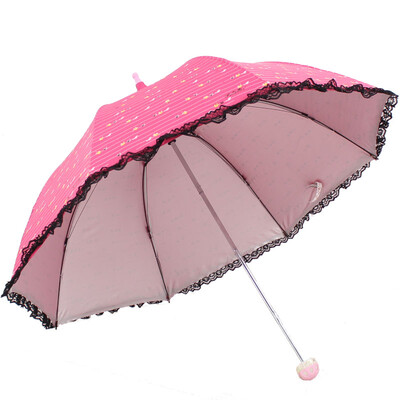 

Paradise umbrella high-density polyester silver plastic silk printed black lace edge three fold mushroom sunny umbrella sun umbrella red 36038E