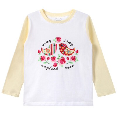 

Xin Song girl roses bird long - sleeved printing T - shirt shallow yellow C003A 90