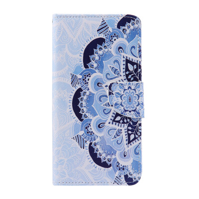 

Blue Flower Design PU Leather Flip Cover Wallet Card Holder Case for LG V10