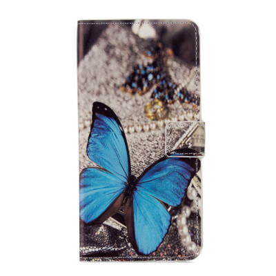 

Blue Butterfly Design PU Leather Flip Cover Wallet Card Holder Case for Huawei honor 6X