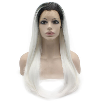 

Iwona Synthetic Hair Lace Front Long Stright Ombre Black White Two Tone Wig