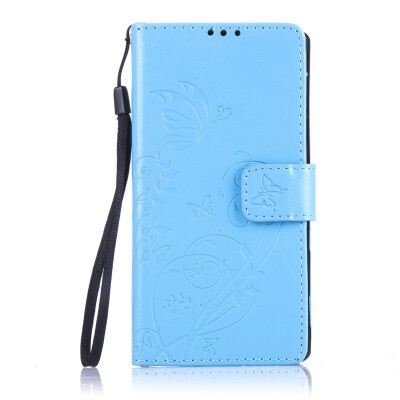 

Blue Flower Design PU Leather Flip Cover Wallet Card Holder Case for SONY Z3MINI