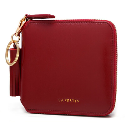 

La Festin 612026 new lady wallet head layer of leather short wallet Paris wine red