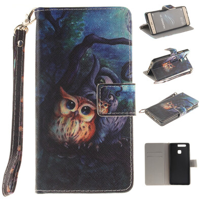 

Картина маслом Сова Дизайн Кожа PU откидная крышка бумажника карты держатель чехол для HUAWEI P9