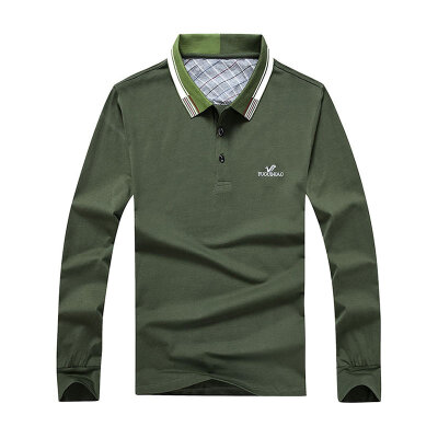 

Wealthy bird FUGUINIAO men's lapel long sleeve T-shirt male solid color shirt business casual POLO shirt 16001FG6002 army green