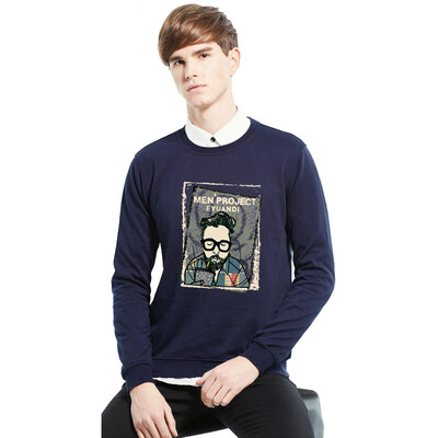

Antarctic sweater men fashion round neck tide male cartoon print cotton casual men long sleeve sweater NJR816 black L