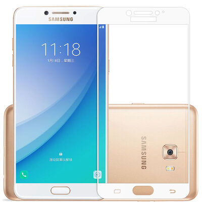 

ESCASE Samsung Galaxy C7 Pro full screen tempered film Samsung C7 Pro glass film full coverage HD explosion-proof anti-fingerprint phone film full screen white
