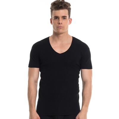 

Three guns home service Shu skin cotton ribs stretch V-neck short-sleeved shirt 2 white black XL