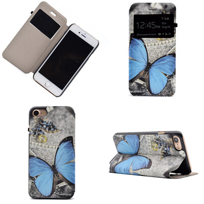 

Blue Butterfly Design Кожа PU откидной крышки Кошелек для карты памяти Чехол для Apple iPhone 7