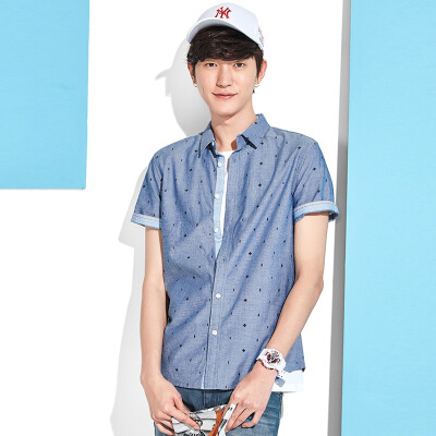 

Semir Long Sleeve Shirt Men's Short Sleeve Collar Print Student Casual Blouse 13216041007 Blue Tone