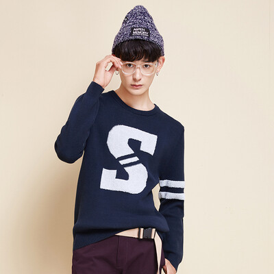 

Semir Men's Round Collar Headed Strike Color Striped Jacquard Shirt Korean Tide 19416061801 Blue Yellow S